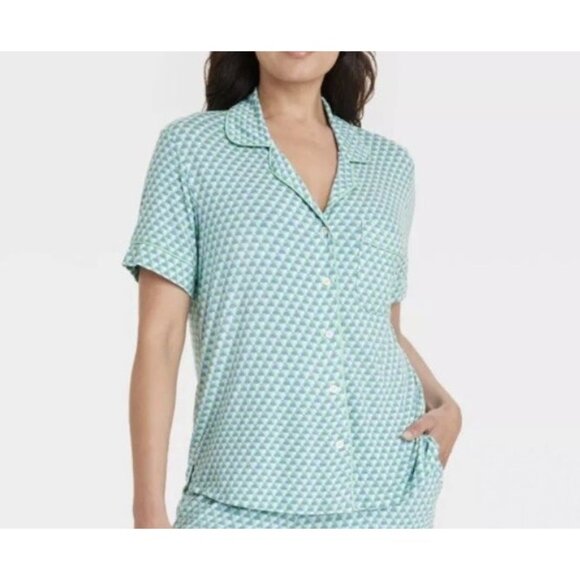 Auden Cloud Knit Pajama Top Size XXL Blue New Geometric Button Front - Picture 1 of 11